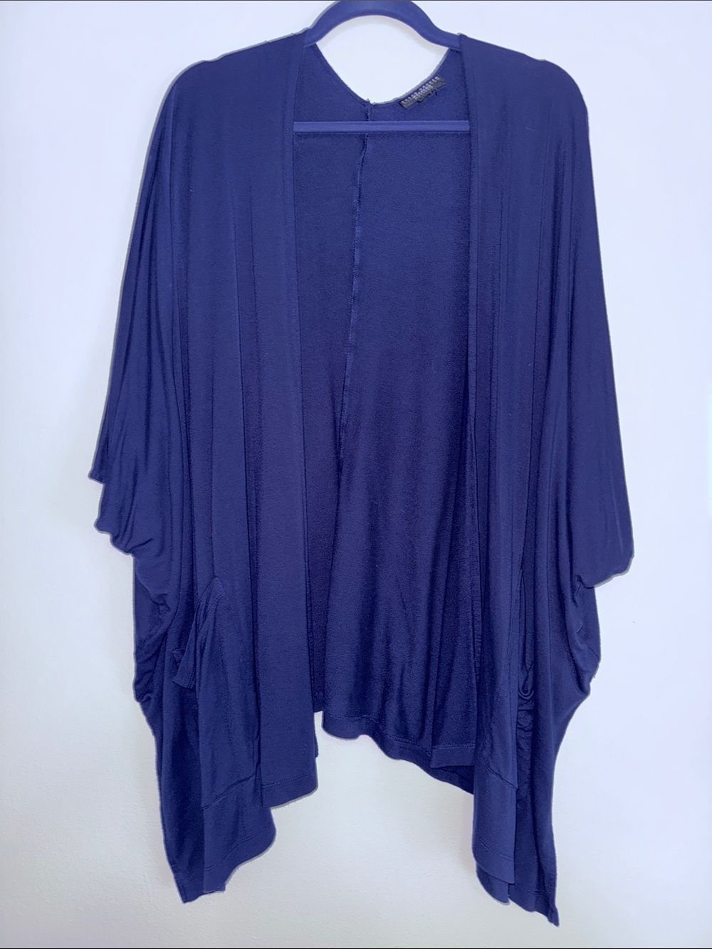 Susan Graver Deep Navy Open-Front Draped Poncho Cardigan